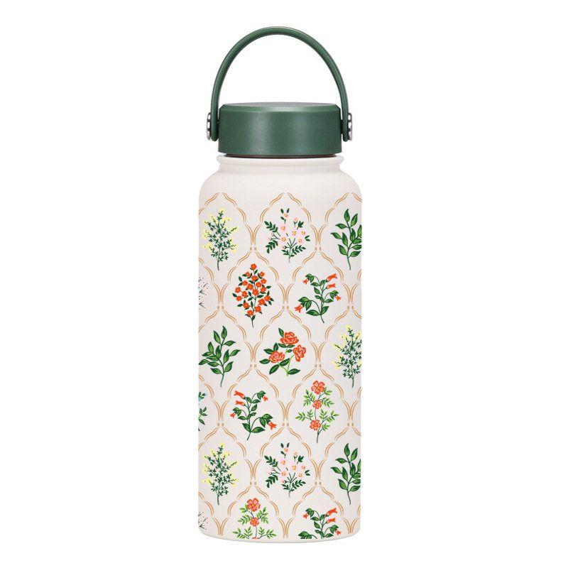2025 New Model 1L Large Capacity Thermos Cup with Wide Mouth, Portable Handle, Sports Water Bottle, Outdoor Printed Water Cup for Women