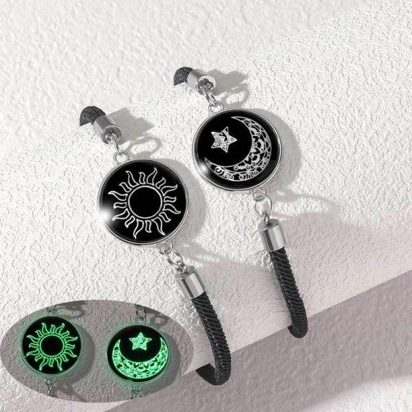 2pcs Stainless Steel Luminous Sun Moon Braided Bracelets for Lovers Couple Adjustable Bracelet Valentine's Day Jewelry Gifts