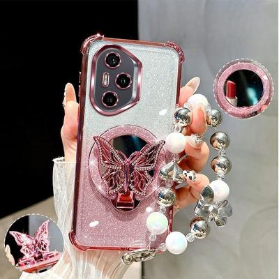 Glitter Shockproof Plating Butterfly Mirror Bracelet Case for Huawei Honor 400 300 Ultra 200 100 90 Lite 80 70 Pro Cover