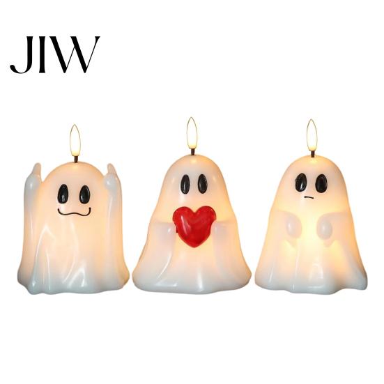 Halloween Tischdekoration Geister-Kerze ohne Flamme, Niedliche Teelicht-Halterung mit BOO-Buchstaben, Plastik-Boo-Schilder, Batteriebetriebenes LED-Flackerlicht