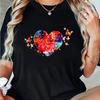 Women's Colorful Butterfly Heart Graphic Tee - Casual Crew Neck Short Sleeve T-Shirt, Stretchy & Hine Washable, Perfect for Summ