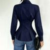 Women Long Sleeve Button Down Shirt Ruffled Waist Peplum Blouse Tailored Fit Collared Shirt Casual Office Wear