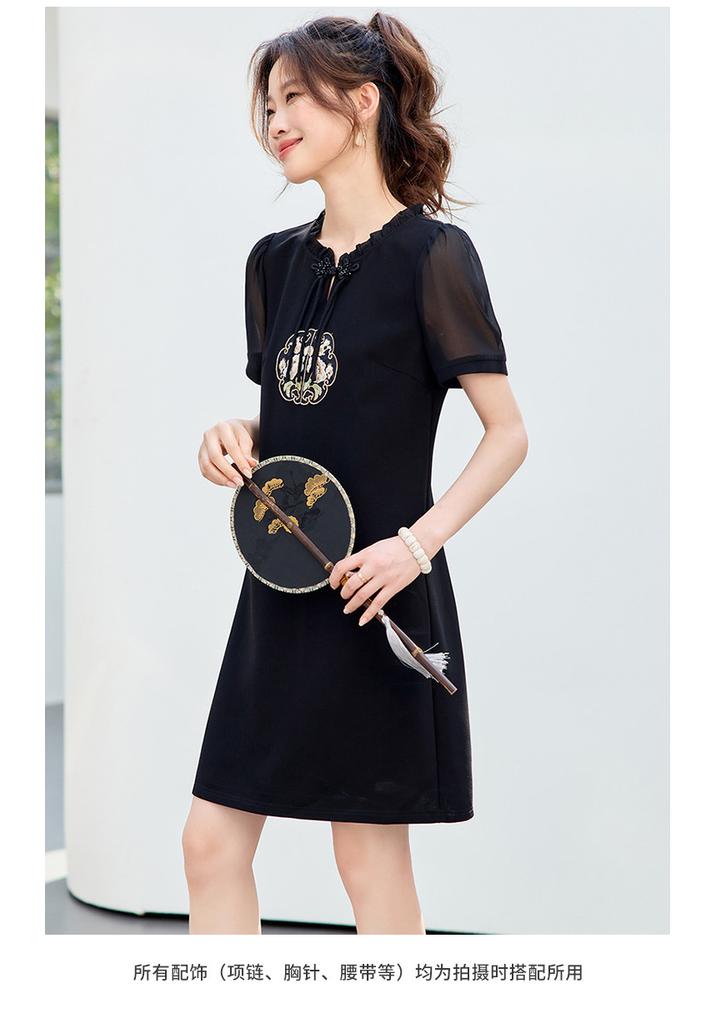 Chinese style elegant dress for women, summer 2026 new style, simple and fashionable straight tube skirt, slimming dress