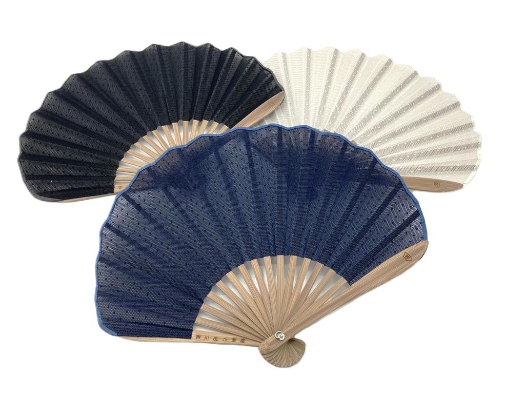 Shoroku Fluffy in a paulownia wood with fan Day [Nishikawa Shoten] veil-material fan, box, case, lace, navy, Mother's gift, women's, ladies', navy.