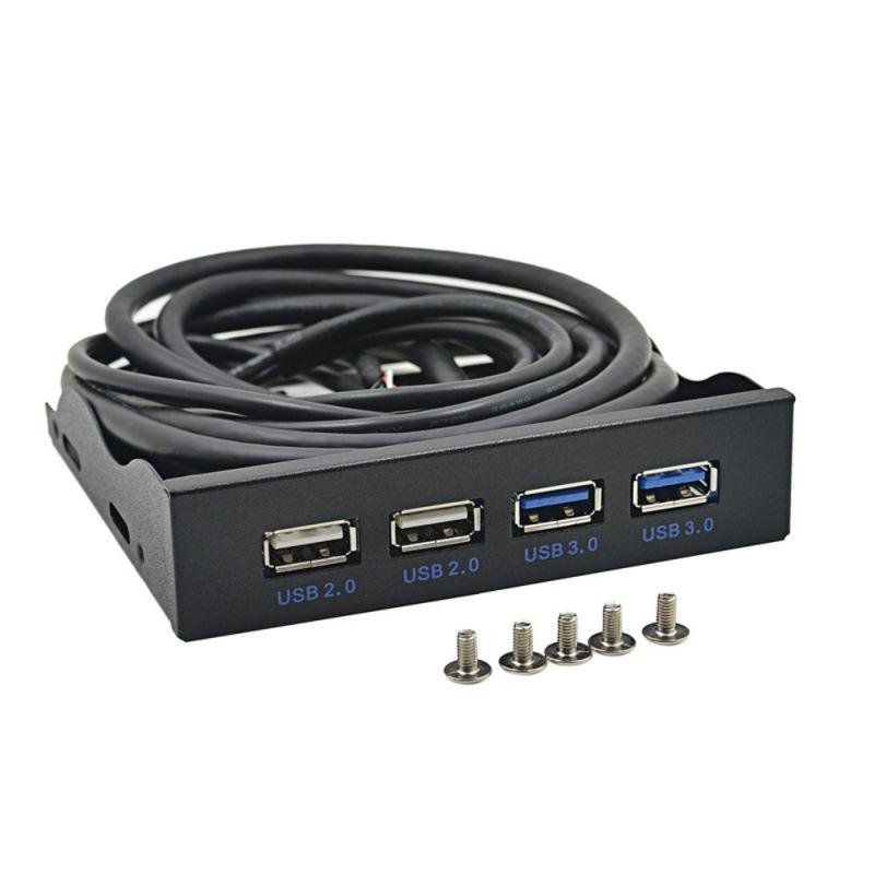 3.5" USB 3.0 Drive Bay Front Panel: 19-Pin/9-Pin to U3+U2 High-Speed Adapter, 4 Ports (2 USB 3.0 + 2 USB 2.0)
