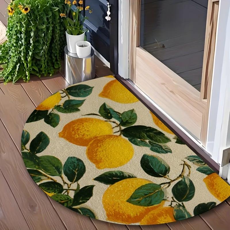 Mediterranean Lemon Blue Tile Semi-Circular Doormat Non-Slip Washable Entrance Welcome Mat Indoor Outdoor Decorative Floor Rug