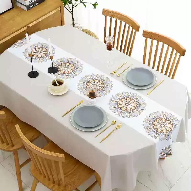 Toalha de Mesa Impermeável e Resistente a Óleo Estilo Chinês PVC Espessado Pano de Mesa de Jantar Anti Escaldante Retangular Oval Tapete de Mesa de Centro Fácil de Limpar