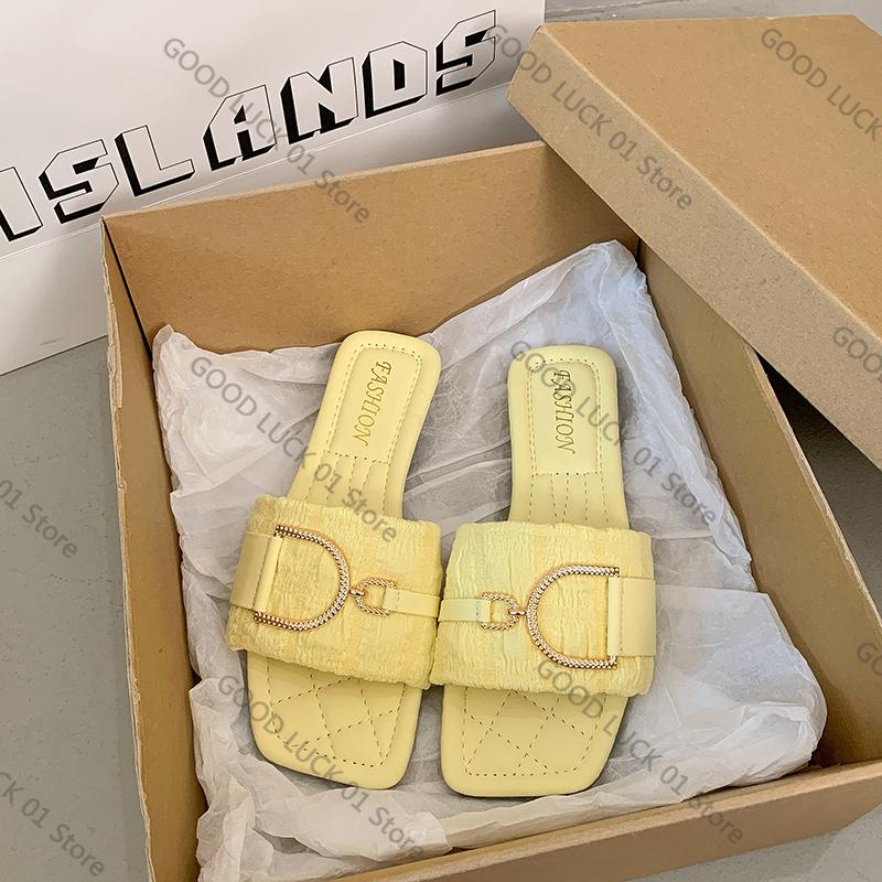 

Мода 2025 Женские плоские сандалии Лето 2025 Модные Универсальные Сказочные T-образные Слипоны Противоскользящая Резиновая подошва Удобная Повседневная обувь 43 жёлтый