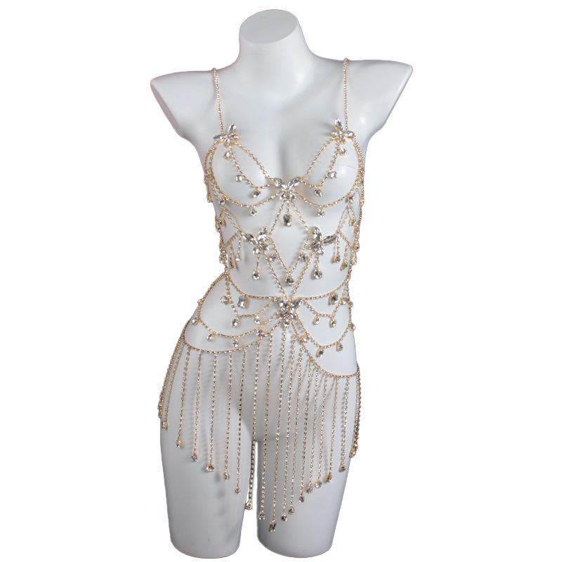Luxury Full Diamond Tassel Body Chain for Women: Exaggerated Sexy European & American Runway Fashion Accessory