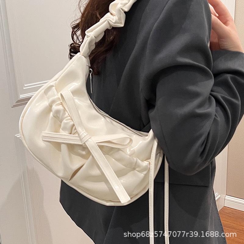 Korean versatile casual pleated lace drawstring design crossbody shoulder bag underarm bag niche lazy wind dumpling bag