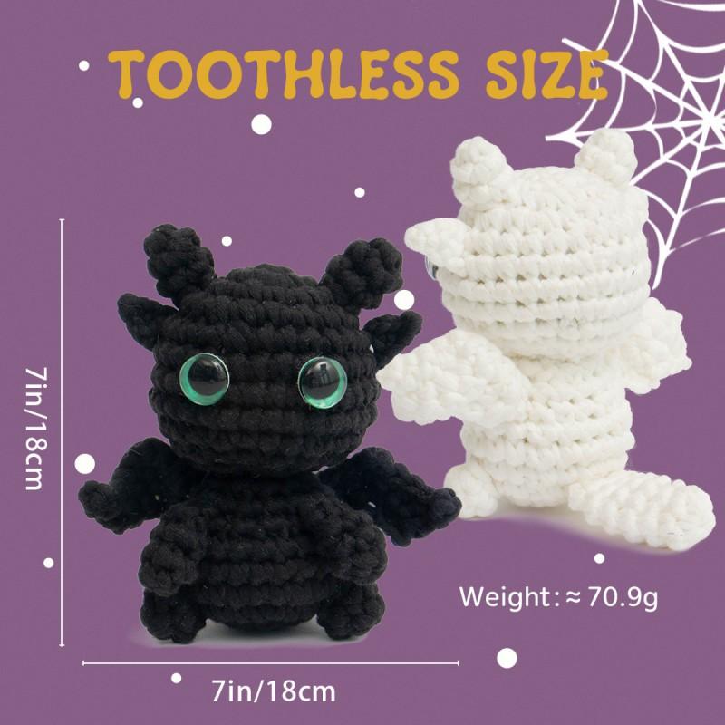DIY Crochet Doll Kit - Black White Toothless Cotton Blend Yarn Handcraft Beginners