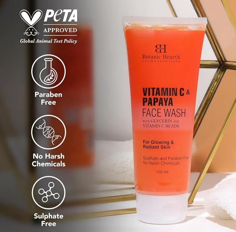 Botanic Hearth Vitamin C & Papaya Cleanser Face Wash with Vitamin C Beads For Glowing & Radiant Skin