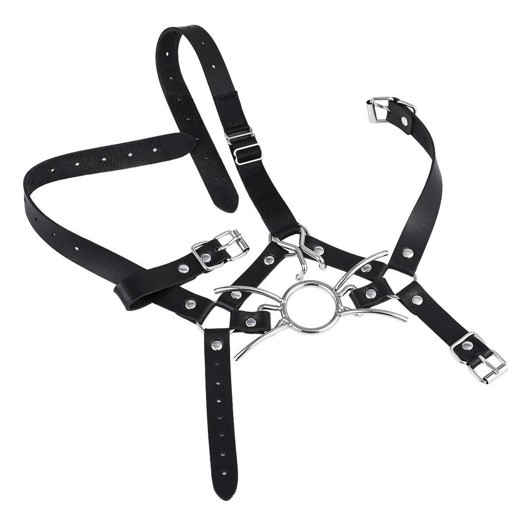 Unisex Simulated Harness Mouth Gag with Metal Nose Hook, Spider Fork & Ball Gag