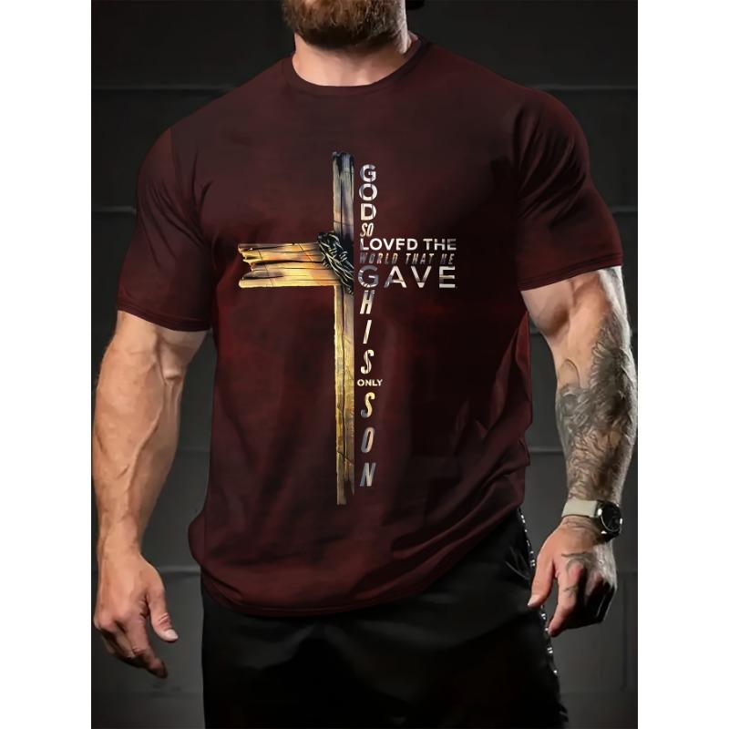 Men's Summer Casual Cross Pattern T-shirt - Comfortable and Fashionable Round Neck Short Sleeve T-shirt, Suitable for Daily Wearing