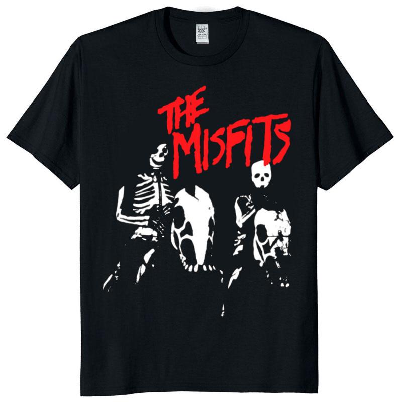 Unisex Vintage Punk Tee Misfits Style Distressed Skull Graphic Classic Streetwear Top Daily Wear