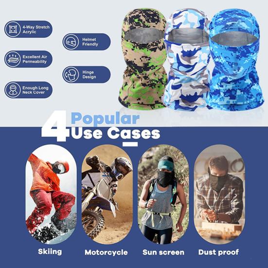 Camouflage Cycling Face Guard Neck Gaiter UV Protection Breathable Outdoor Motorcycle Helmet Liner Bandana Balaclava Neck Scarf Face Shield