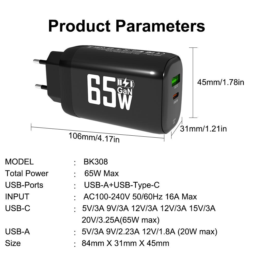65W nabíječka GaN USB typu C Rychlá nabíječka PD 45W QC3.0 Rychlá nabíječka USB C typu C pro Macbook Laptop iPad iPad iPhone 15 Samsung