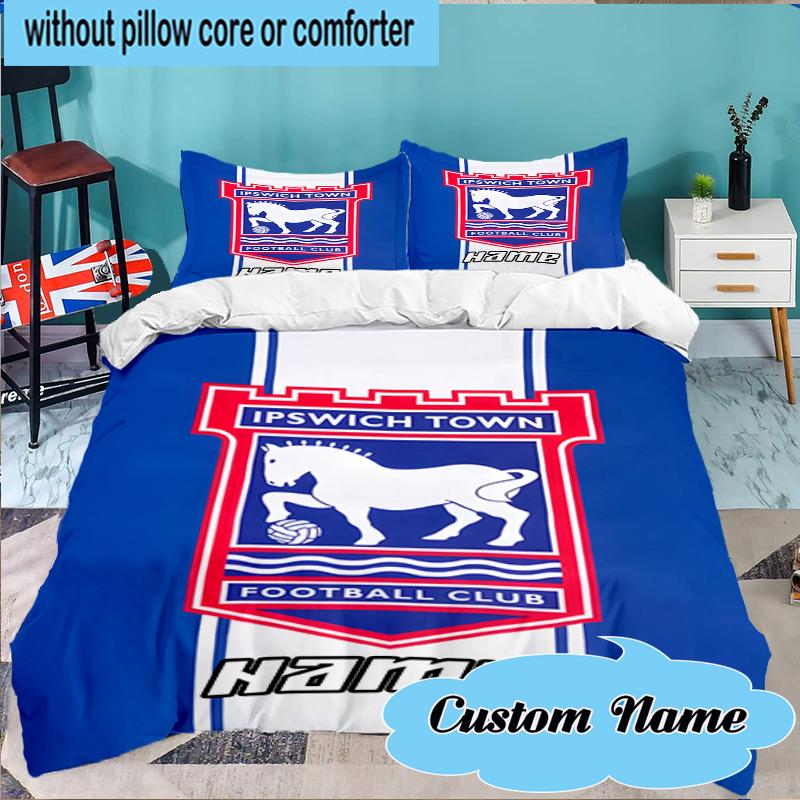 Custom Name Ipswich FC Crest Bedding Set 3pcs, Bedding Set Including 1pc Duvet Cover And 2pcs Pillowcases for Bedroom, Dormitory Gift