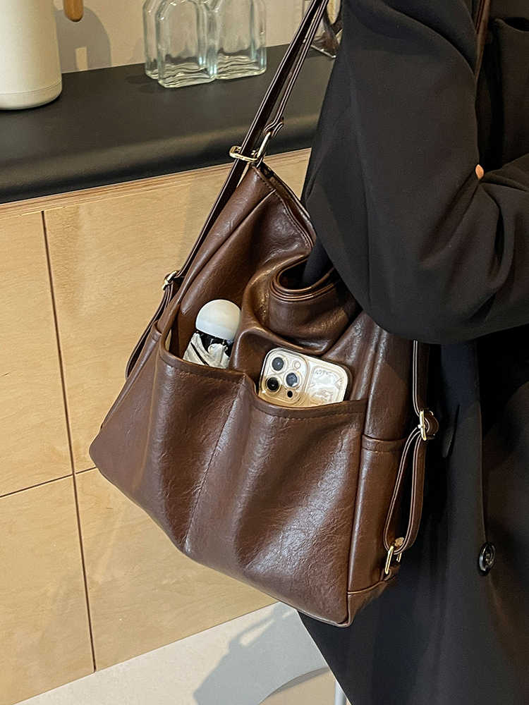 2024 New Autumn Winter Women's Bag Fashion Versatile Solid Color Single Shoulder Bags Simple Commuter Large Capacity PU Backpack