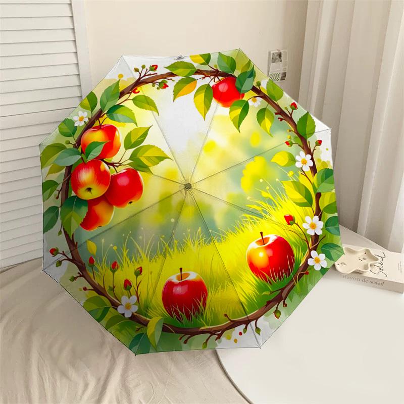 

1PC Apple CircleAutomatic Open/Close Umbrella with Windproof, 8-Rib Sturdy Canopy, Durable Ribs, Fashionable Design, Outdoor Accessory, Fun Prin, Holi