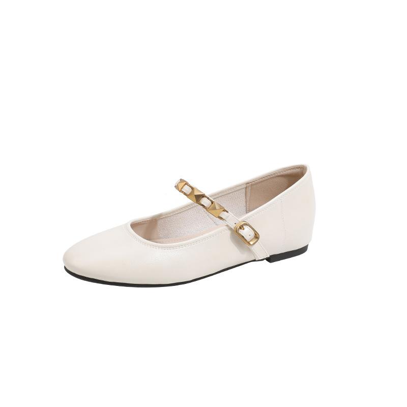 Xiaoxiangfeng Round Head Flat Bottom Mary Jane Women's New Retro Soft Bottom Soft Leather Word with Inner Height Increase Shallow Mouth Single Shoes