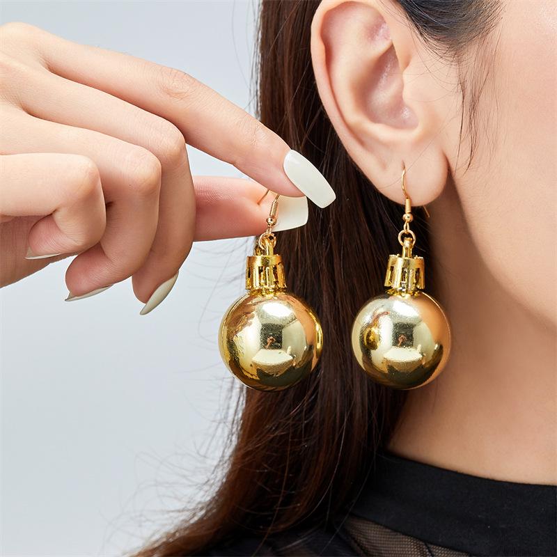 Geometric Sphere Christmas Light Bulb Earrings: Colorful Dangle Ear Hooks for Women