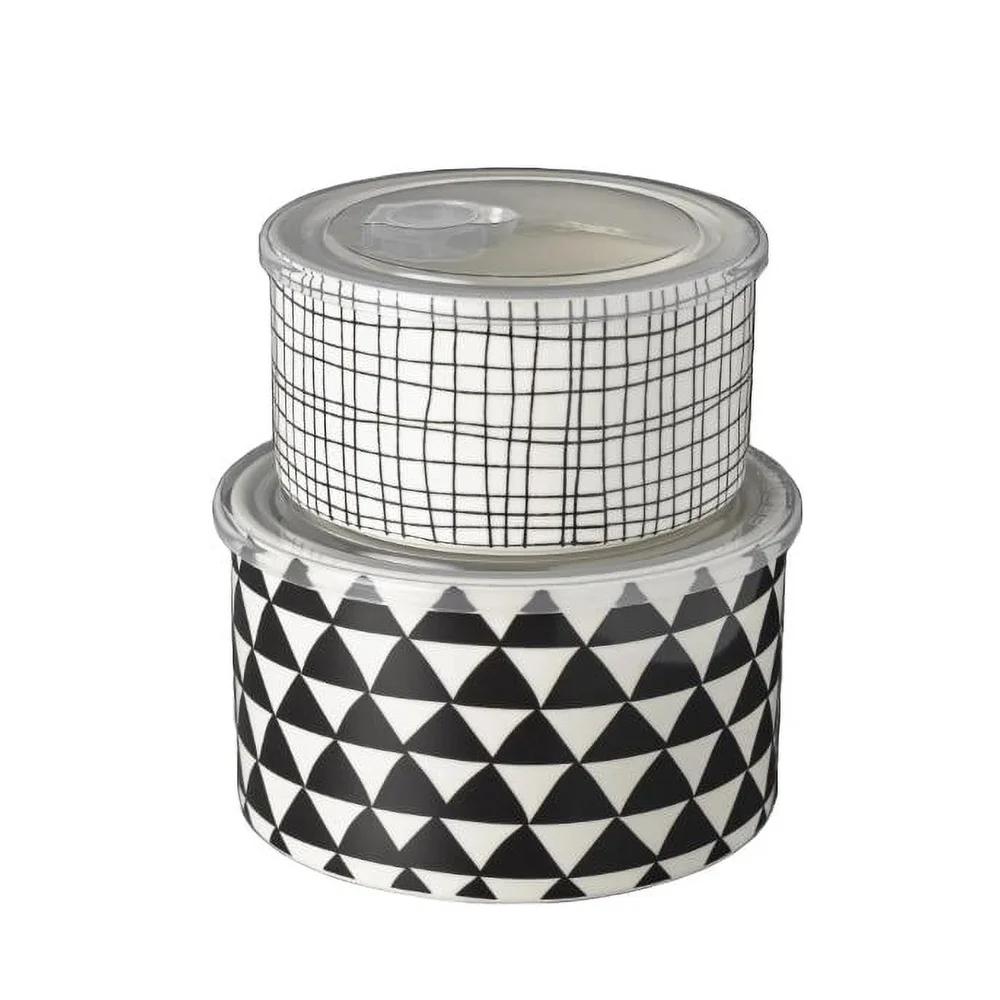 4 Piece Round Ceramic Baking Dish Set with Lids Medallion Design Oven Safe Non Stick Versatile Kitchen Bake and Store