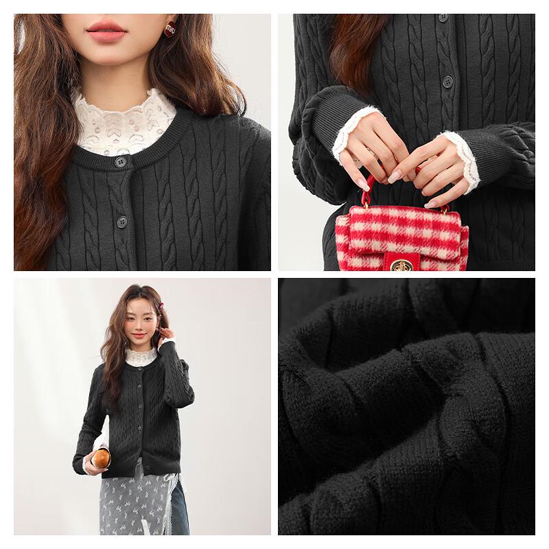 MJ STYLE Women's Round Neck Cable Knit Cardigan