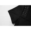 Womens Black Ribbed Square Neck T Shirt With Rhinestone Detail Short Sleeve Slim Fit Casual Top