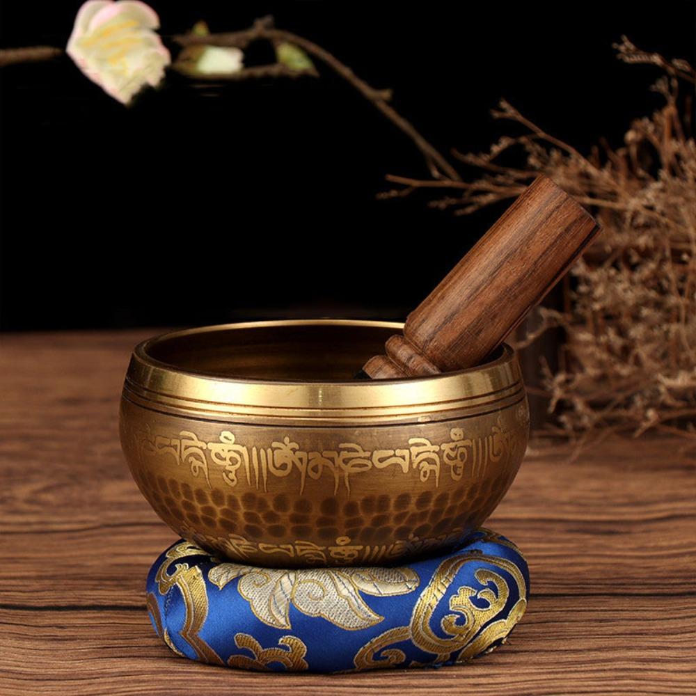 Handmade Nepal Buddha Sound Bowl Stress Relief Yoga Copper Sound Therapy Tibetan Singing Bowl Set Brass Chime
