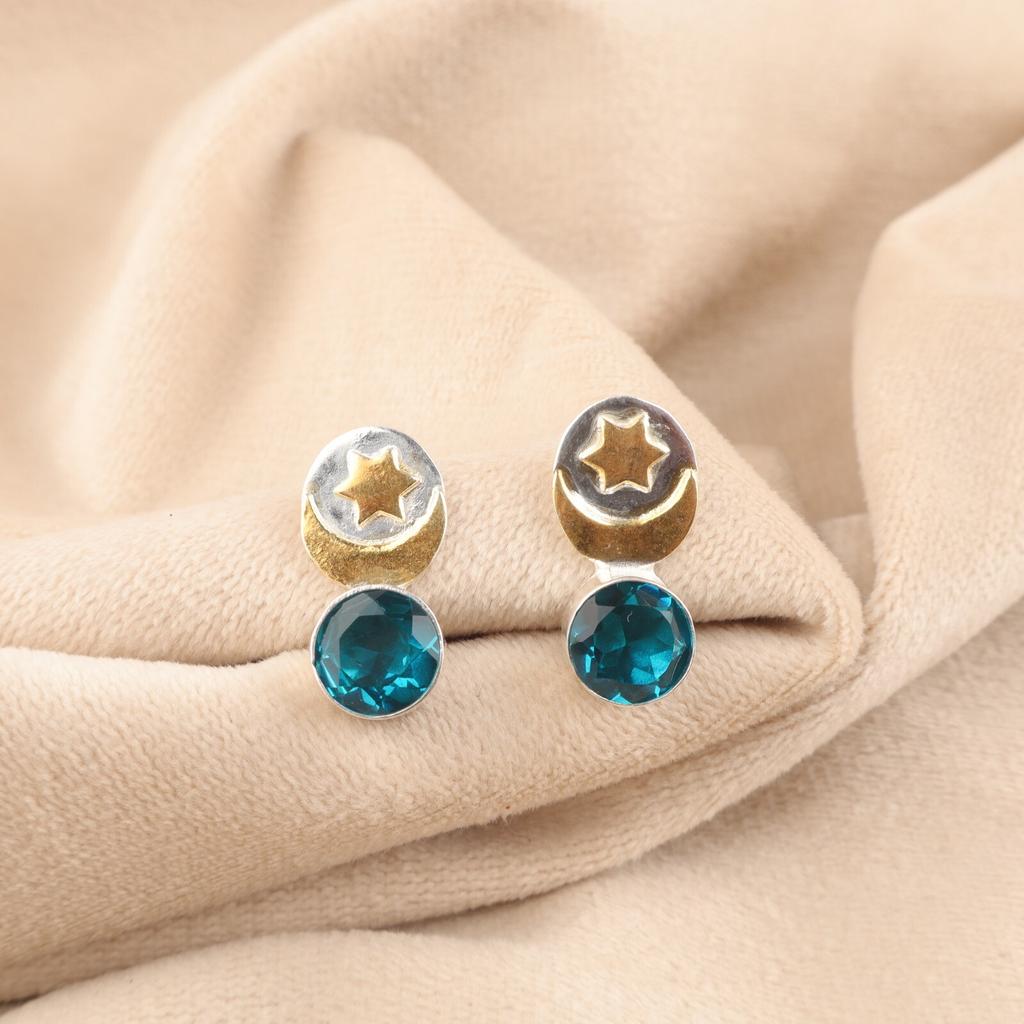 Apatite Gemstone 925 Sterling Silver Jewelry Stud Earrings 0.8" Gift For Mother EE-141-9