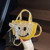 Handwoven Straw Bag Women Small Square Crossbody Tote With Smiley Face Cartoon Design Beach