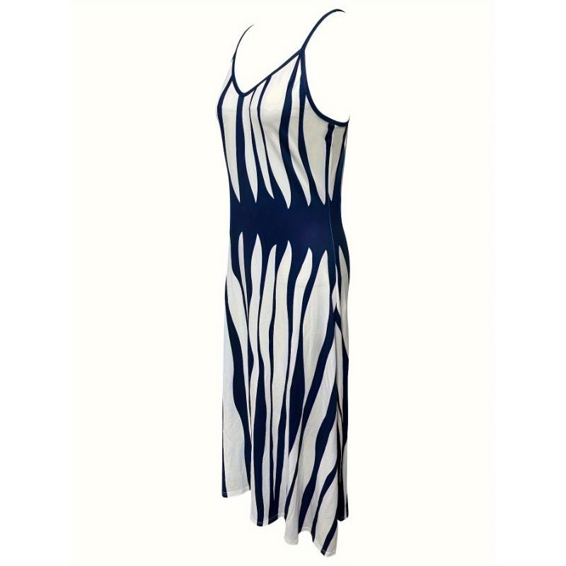 Kleid mit V-Ausschnitt und Geo-Print, lässiges ärmelloses Kleid mit Spaghettiträgern, Damenbekleidung