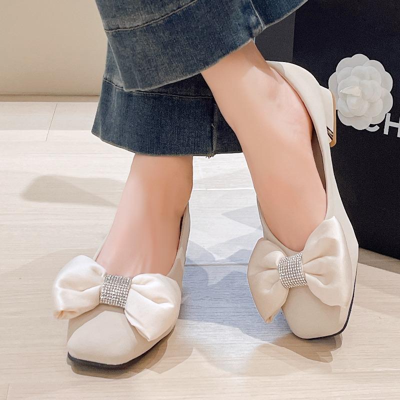 French Bow Baotou Sandals Women's 2025 New Fairy Style Temperament Celebrity Square Toe Block Heel Single Shoes