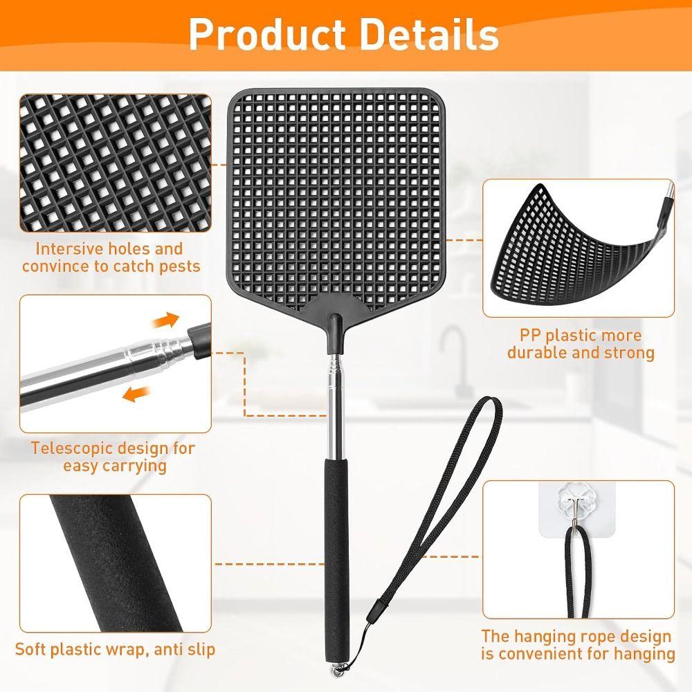 Black Telescopic Fly Swatters Heavy Duty Fly Swatter Flyswatter for Indoor Outdoor Classroom