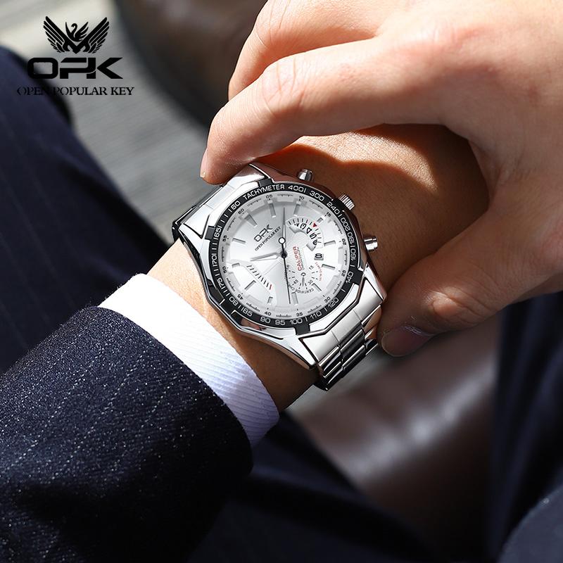 OPK 8108 Fashion Original Man Watch Waterproof Chronograph Luminous Date Business Steel Strap Quartz Wristwatches For Man