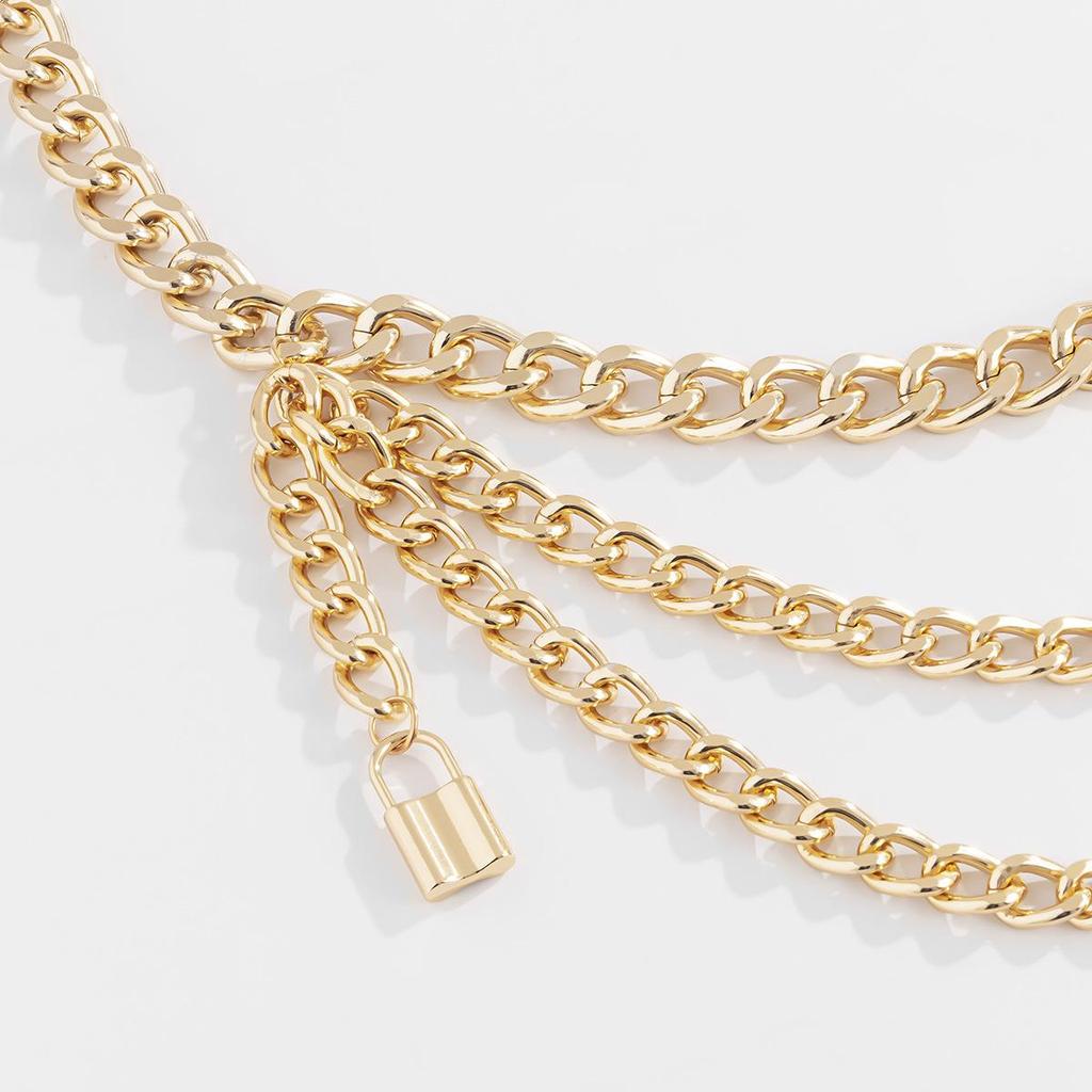Fashion Retro Aluminum Chain Metal Lock-shaped Pendant Body  Personality All-match Waist  Women