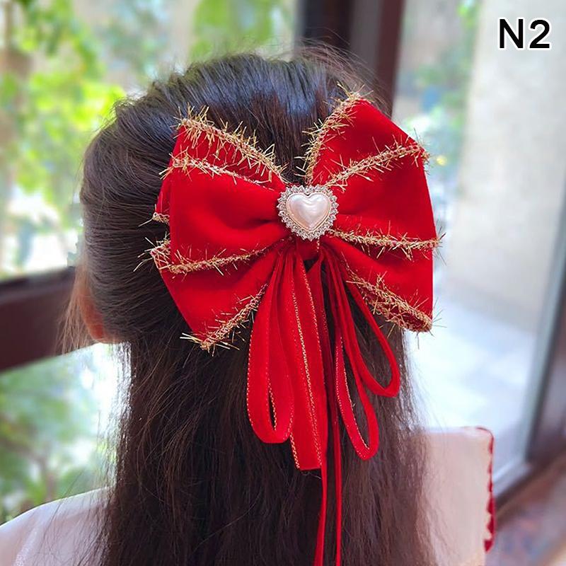 Girl'S Chinese Style Hair Clip With Bow, Red Crown, Top Clip, Children'S Antique Style Headwear, Hair Accessory