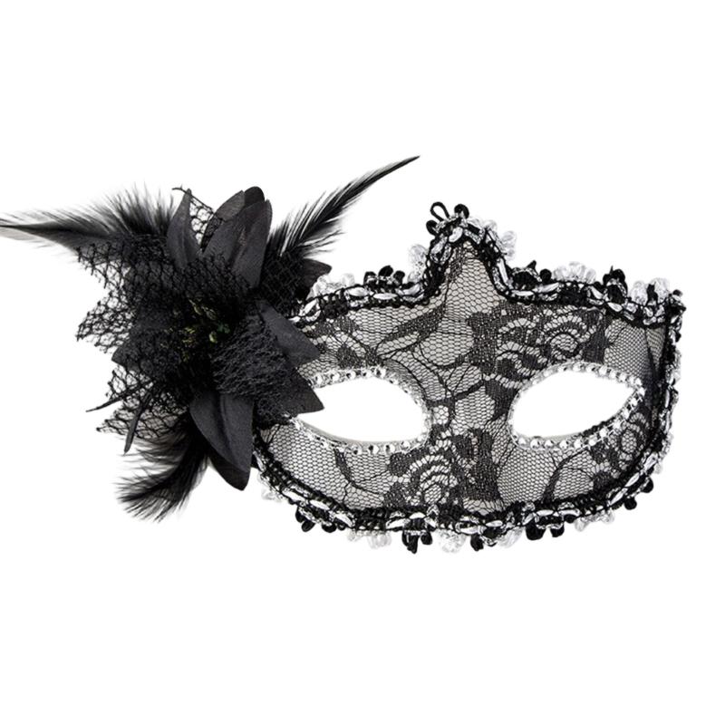 

Elegant Laces Half Face Mask with Floral Accent for Masquerades Ball Comfortable Portable Design and Elastic Bands чёрный