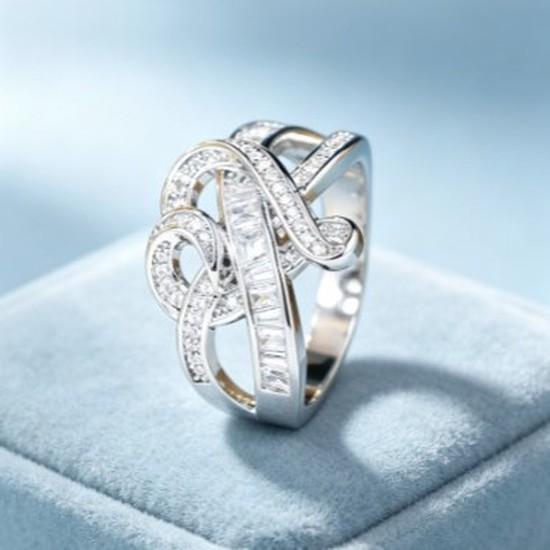 Cool style spiral diamond ring Light luxury, high-end silver ring with a wide band and intricate cubic zirconia setting