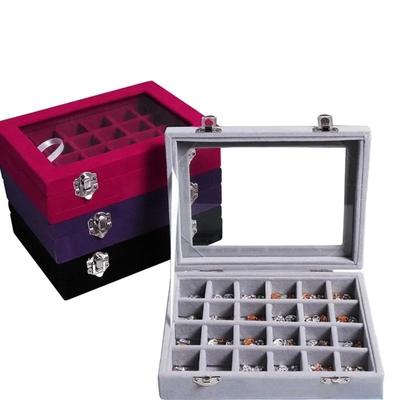 24 Fächer Schmuckaufbewahrungsbox Tragbare Samt Ring Schmuck Präsentationsbox Tablett Kosmetik Aufbewahrungsbox