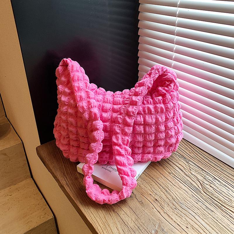 Versatile Pleated Bag Shopping Bag Girl Heart Cloud Underarm Bag Women's New Solid Color Shoulder Bag Women