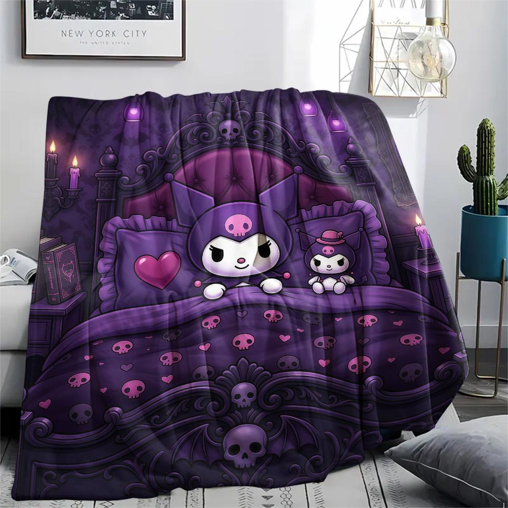 1PC Kuromi Print Flannel Blanket, High quality All Seasons, Home Decor, Warmth and Comfort, Perfect for Christmas Gifts