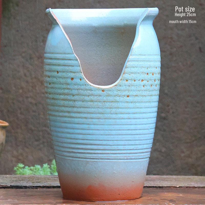 Handmade Coarse Ceramic Succulent Planter, Orchid Breathable Zisha Pot, Old Tree Design, Tall Rose Pot.