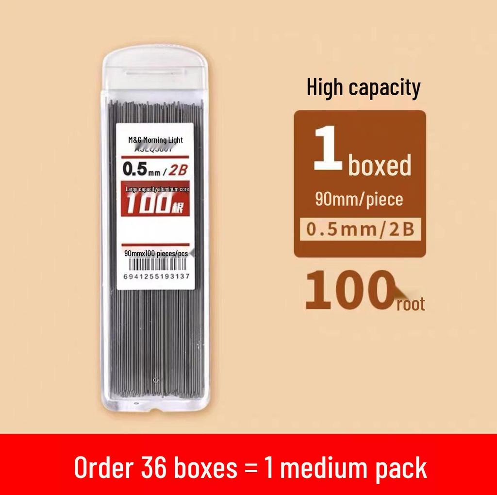 Morning Light Q3801 Large Capacity Lead Core Student Automatic Pencil Refill, 0.5mm HB-100 2B Lead, 0.7mm Continuous Lead