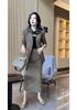 3022 Plus Size Women's Fashion Suit with Flowing Ribbon and Half Skirt - Slimming Two-Piece Commuting Set
