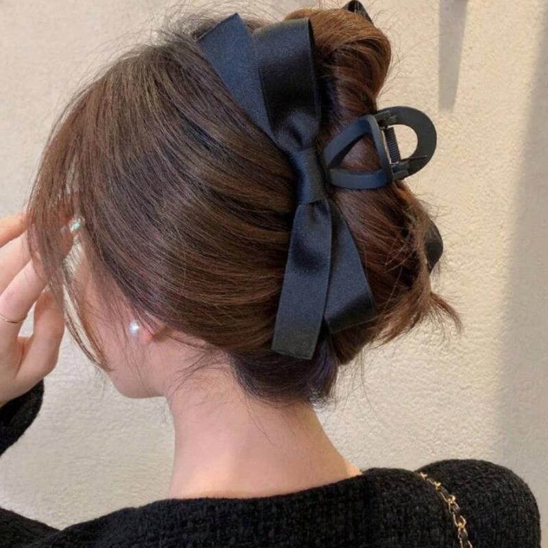 1 Pc Satin Black Hair Claw Elegant Hair Clips Accessories Valentines,Claw Clips,Hair Jaw Clip,Hair Clutch, Casual