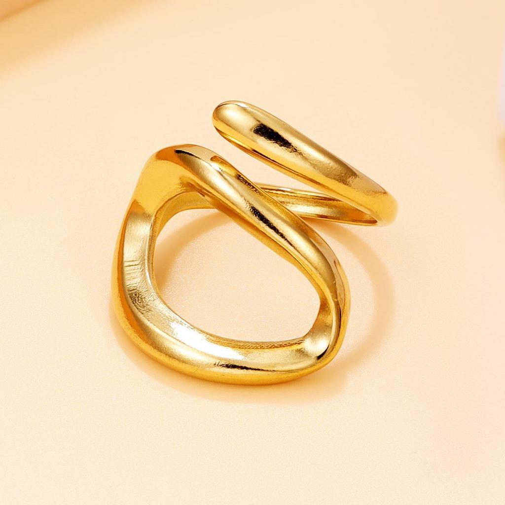 Stainless Steel Hollow Geometric Open Ring for Women with Irregular Thick Lines