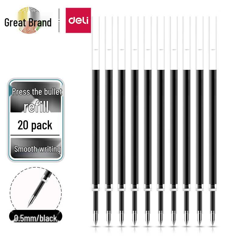 Deli 0.5mm Black Retractable Gel Pen Refills