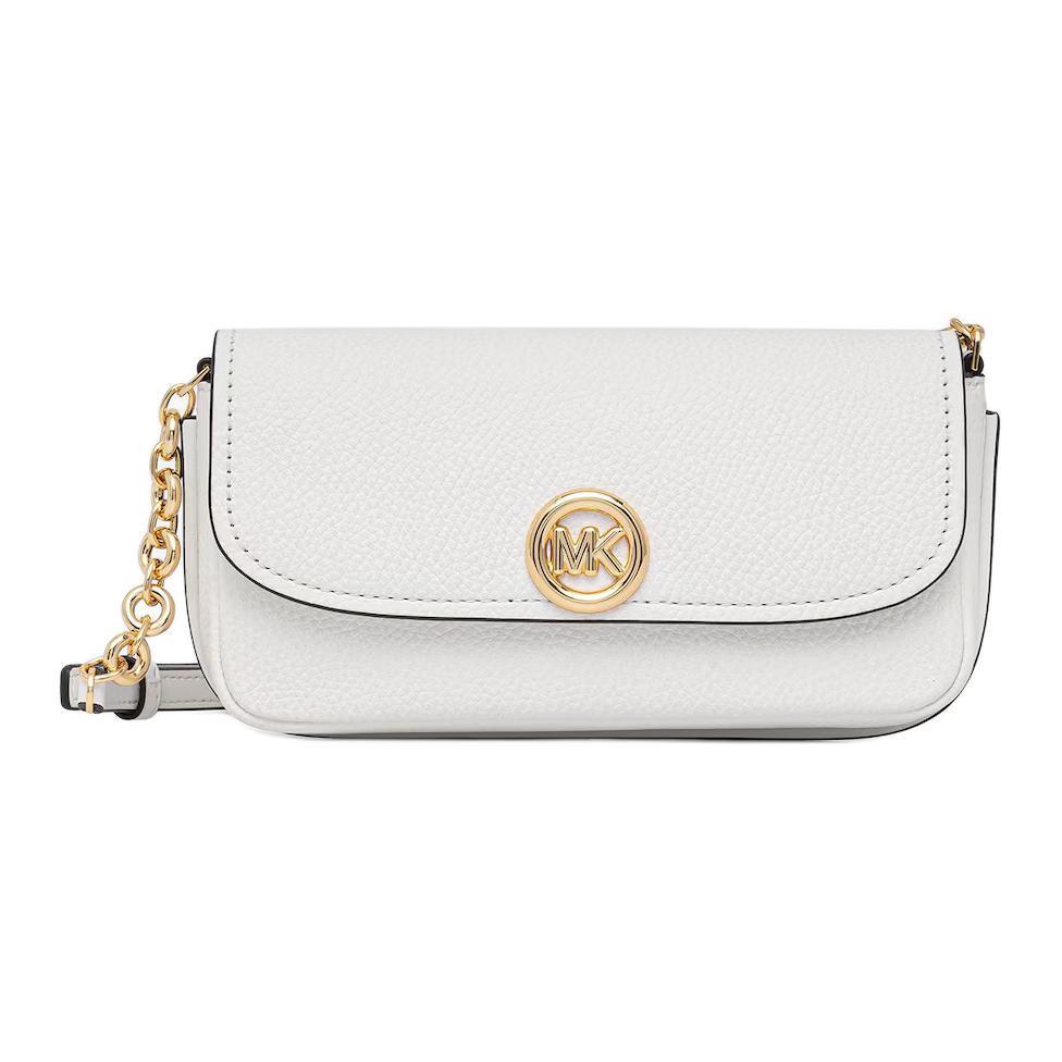 Michael Kors Nolita Round MK Metal Logo Magnetic Closure Leather Crossbody Bag Small Women Crossbody Bag White 32S6GY5C5L-WHITE Basic Set (Bag+Dust Bag)